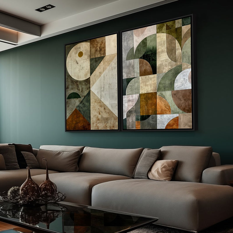 Quadro Decorativo  2 Telas Formas Orgânicas em Tons Naturais