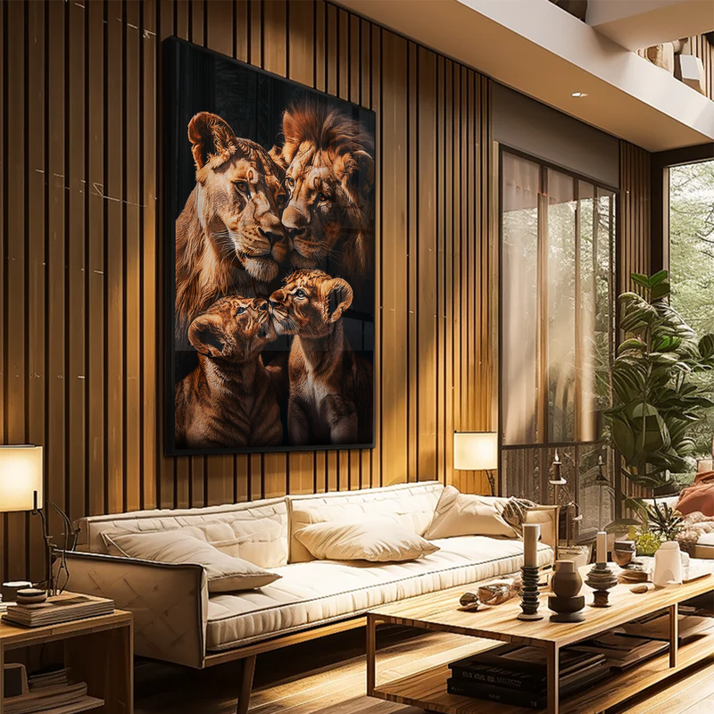 Quadro Decorativo Familia de Leões Dois Filhotes