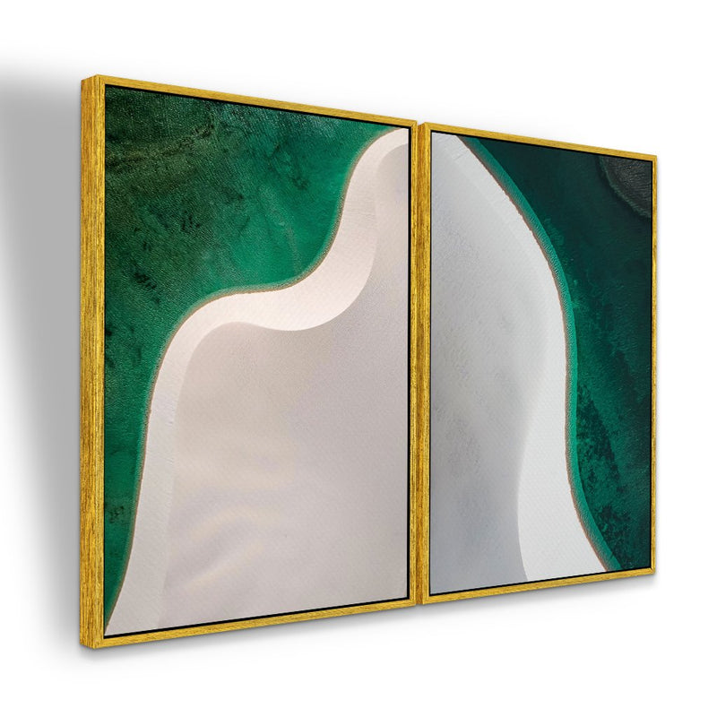 Quadro Decorativo  2 Telas Lençois Maranhenses Luxo Abstração Dunas e Turquesa