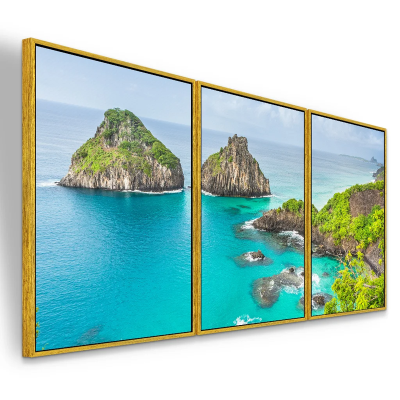 Quadro decorativo 3 telas Paisagem Noronha Dois Irmãos Cacimba do Padre