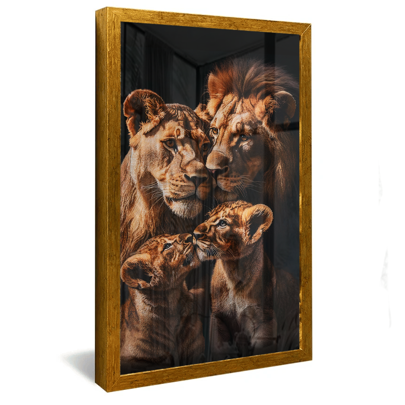Quadro Decorativo Familia de Leões Dois Filhotes