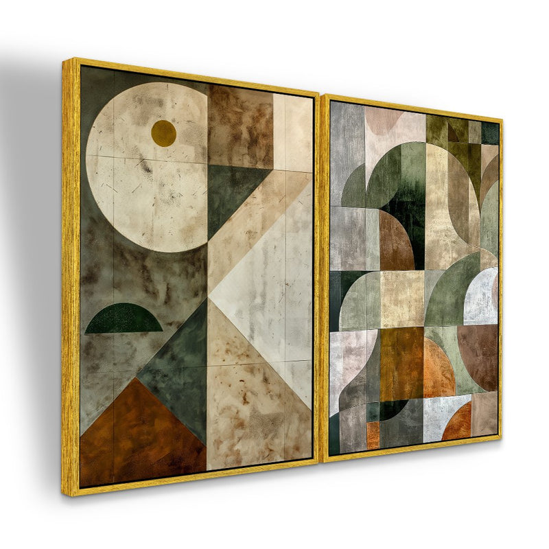 Quadro Decorativo  2 Telas Formas Orgânicas em Tons Naturais