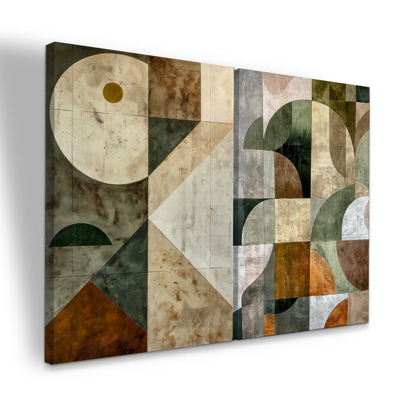 Quadro Decorativo  2 Telas Formas Orgânicas em Tons Naturais