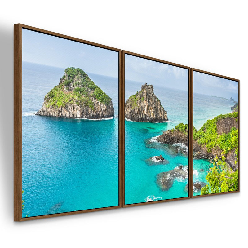 Quadro decorativo 3 telas Paisagem Noronha Dois Irmãos Cacimba do Padre