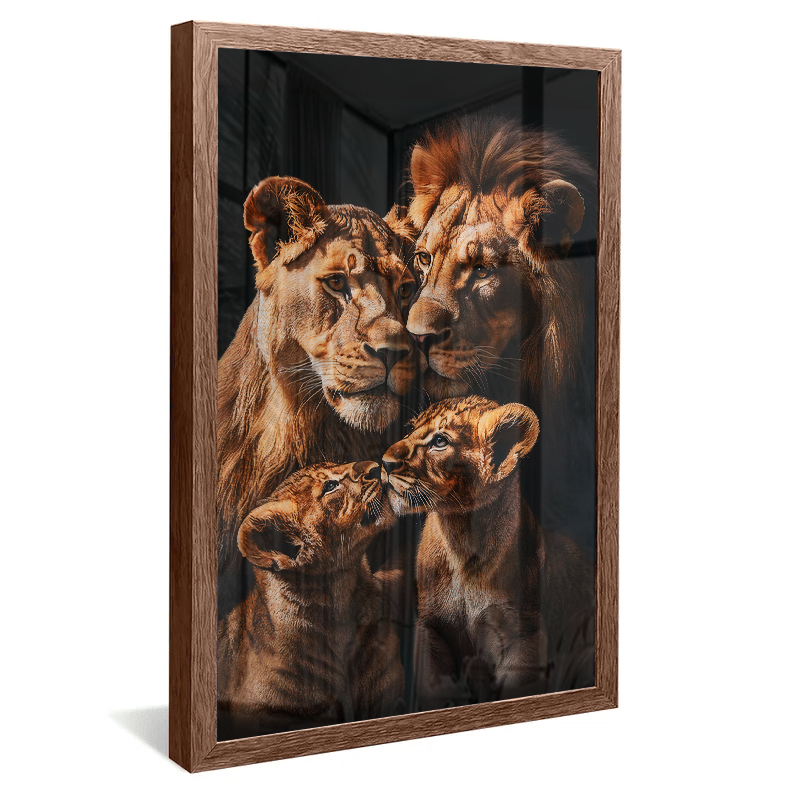 Quadro Decorativo Familia de Leões Dois Filhotes