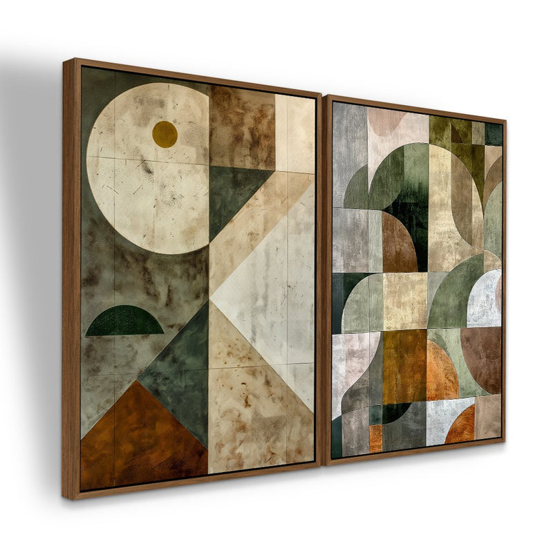 Quadro Decorativo  2 Telas Formas Orgânicas em Tons Naturais