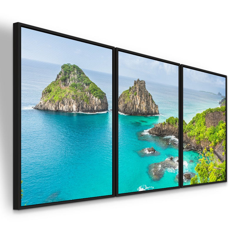 Quadro decorativo 3 telas Paisagem Noronha Dois Irmãos Cacimba do Padre