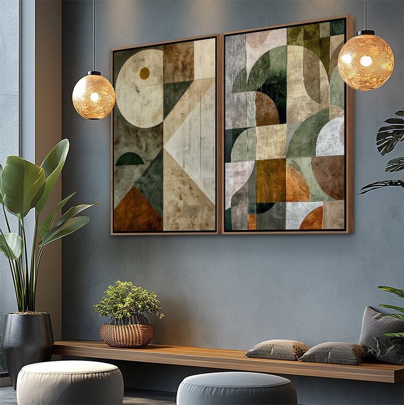 Quadro Decorativo  2 Telas Formas Orgânicas em Tons Naturais