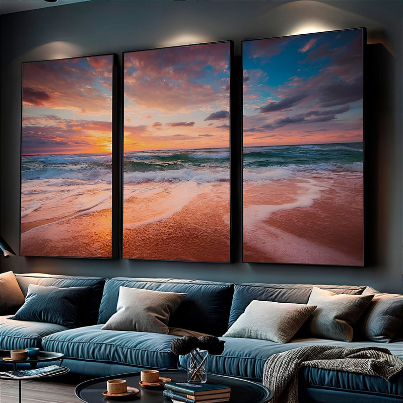 Quadro decorativo 3 Telas Praia Calmaria Beira Mar