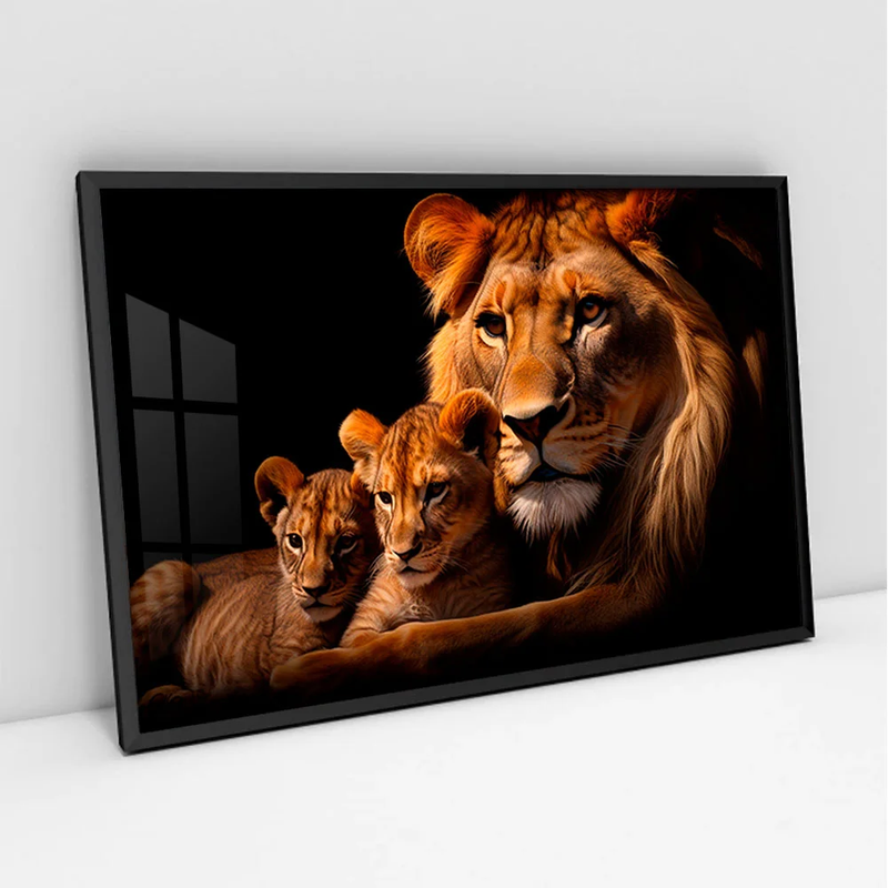 Quadro Decorativo Leões Pai e Filhos