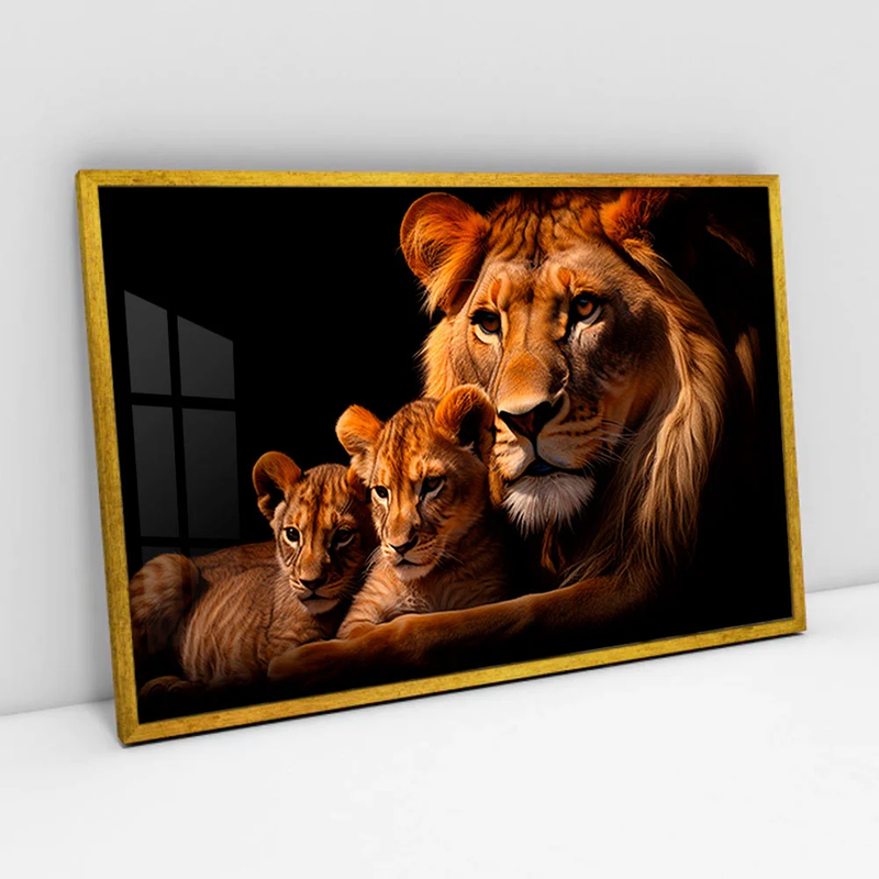 Quadro Decorativo Leões Pai e Filhos