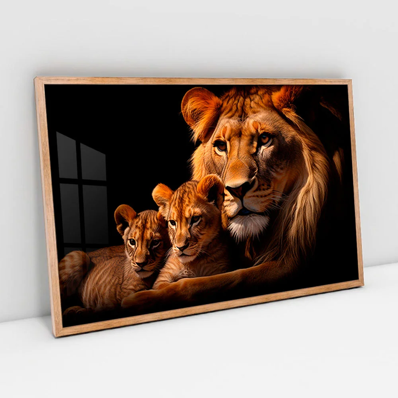 Quadro Decorativo Leões Pai e Filhos
