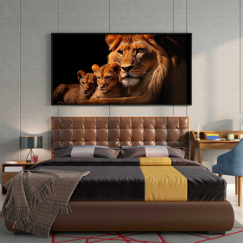 Quadro Decorativo Leões Pai e Filhos