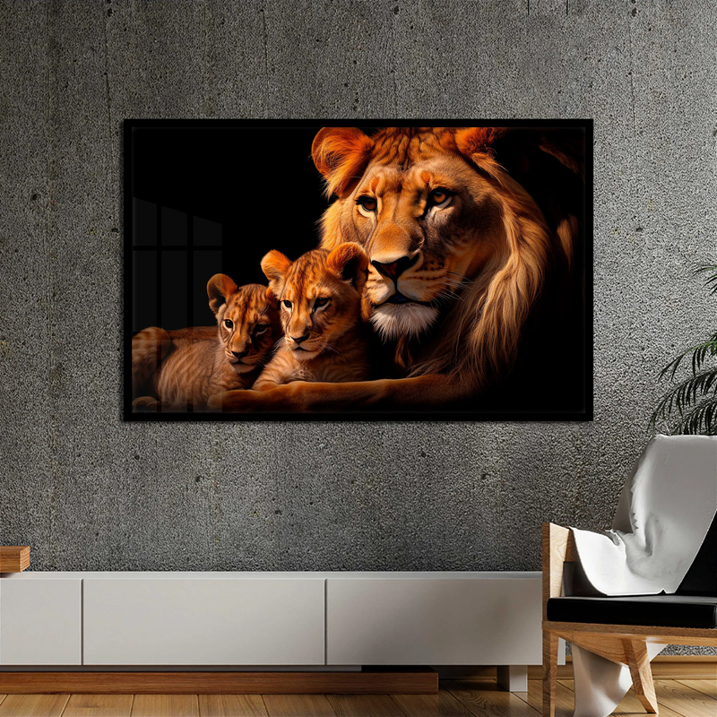 Quadro Decorativo Leões Pai e Filhos