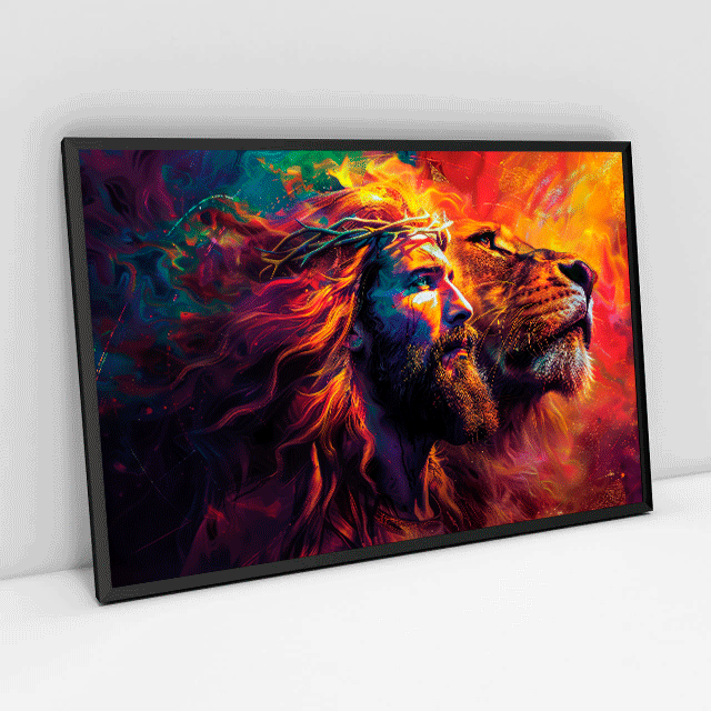 Quadro Decorativo Cristo e Leão Colorido