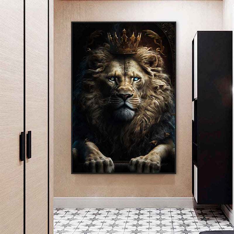 Quadro Decorativo Leão Rei Olhos Azuis