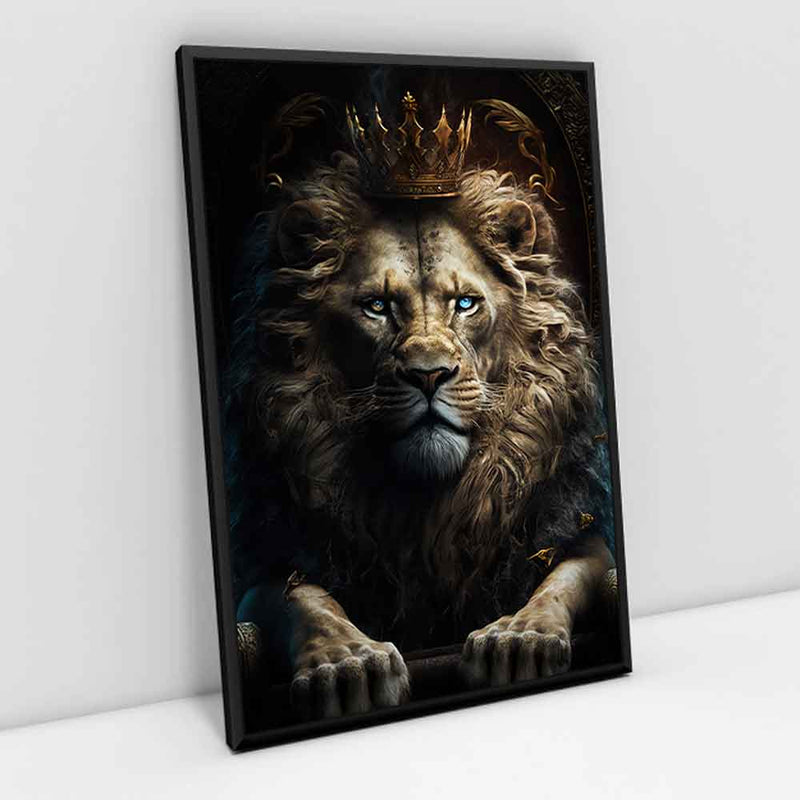 Quadro Decorativo Leão Rei Olhos Azuis