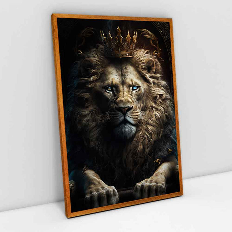 Quadro Decorativo Leão Rei Olhos Azuis