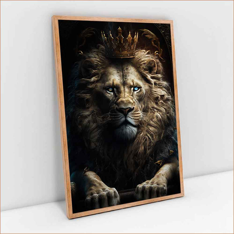 Quadro Decorativo Leão Rei Olhos Azuis