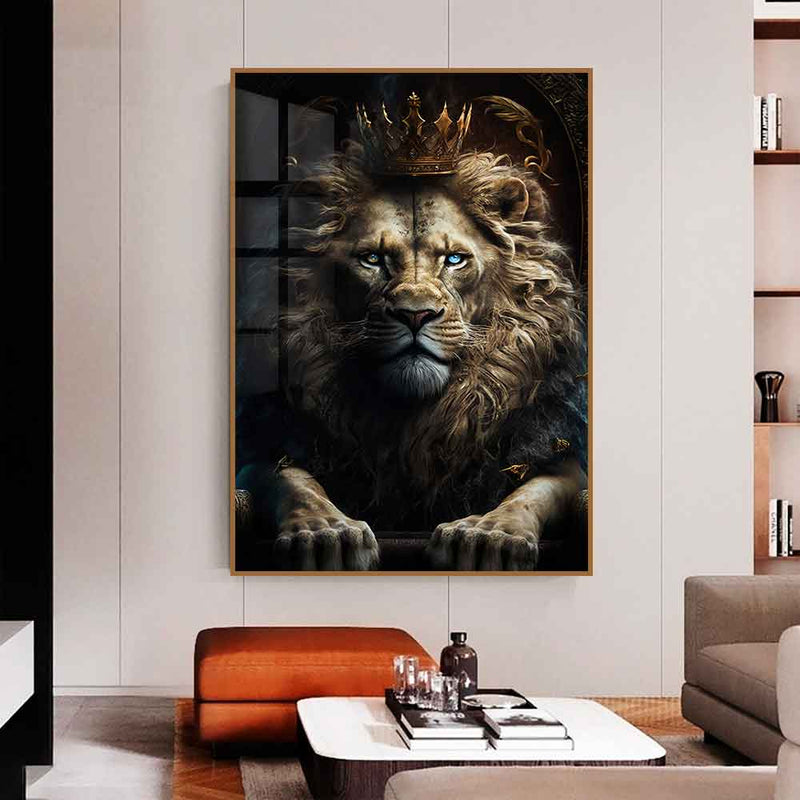 Quadro Decorativo Leão Rei Olhos Azuis