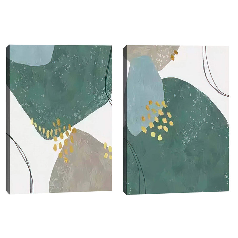 Quadro Decorativo  2 Telas Abstrata Verde Arte
