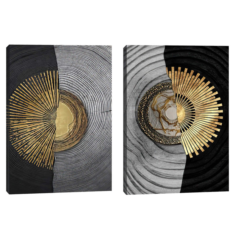 Quadro decorativo 2 telas Abstrato circulo dourado
