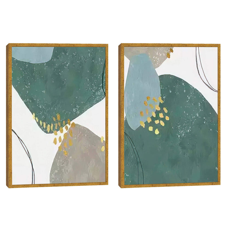 Quadro Decorativo  2 Telas Abstrata Verde Arte