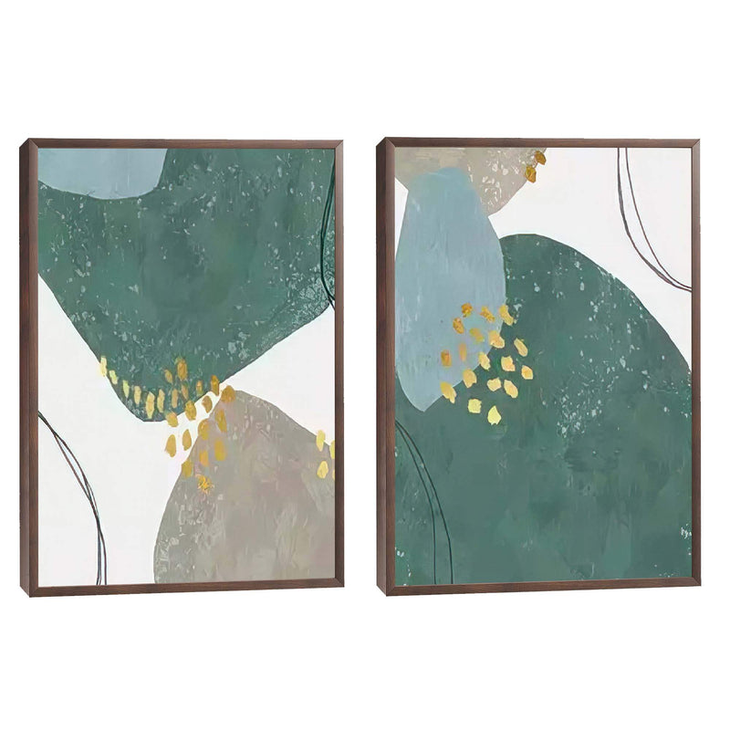 Quadro Decorativo  2 Telas Abstrata Verde Arte