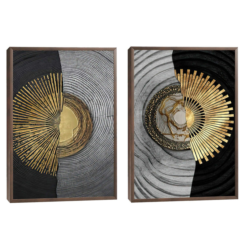 Quadro decorativo 2 telas Abstrato circulo dourado