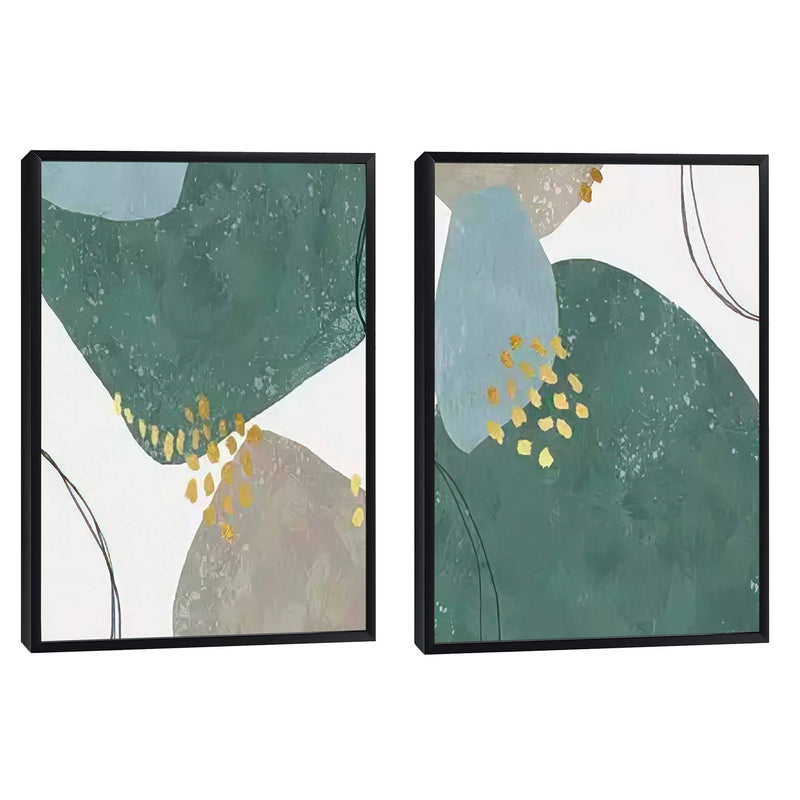 Quadro Decorativo  2 Telas Abstrata Verde Arte