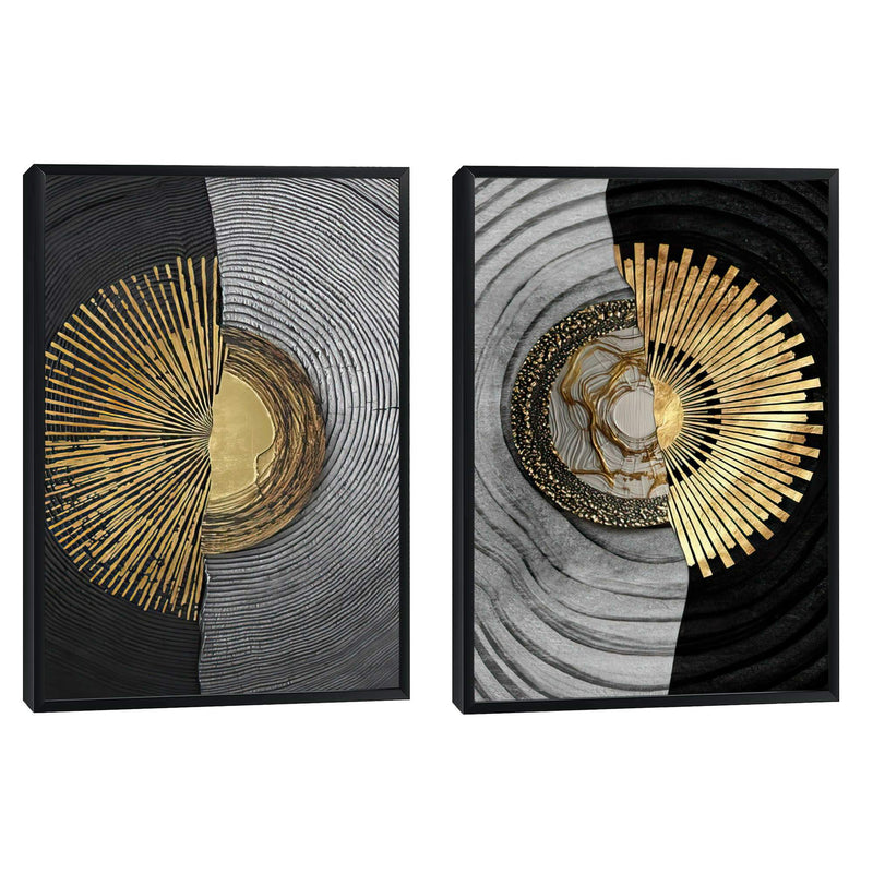 Quadro decorativo 2 telas Abstrato circulo dourado