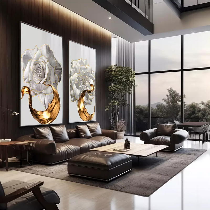 Quadro decorativo 2 telas Plantas gold