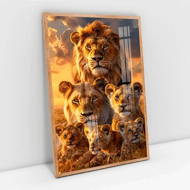 Quadro Decorativo Família De Leão 4 Filhotes Na Savana