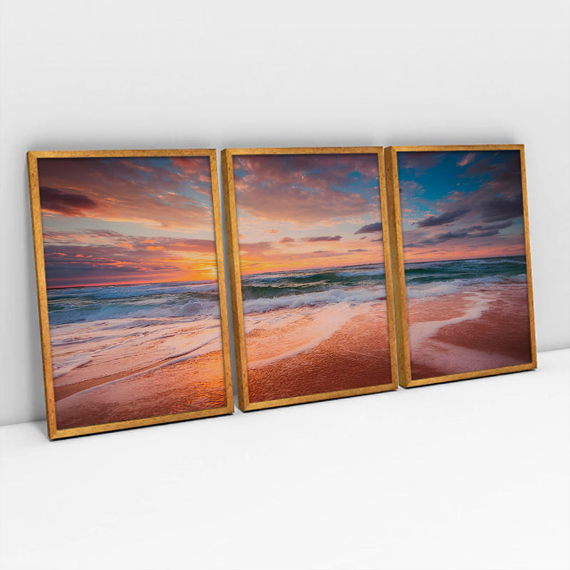 Quadro decorativo 3 Telas Praia Calmaria Beira Mar