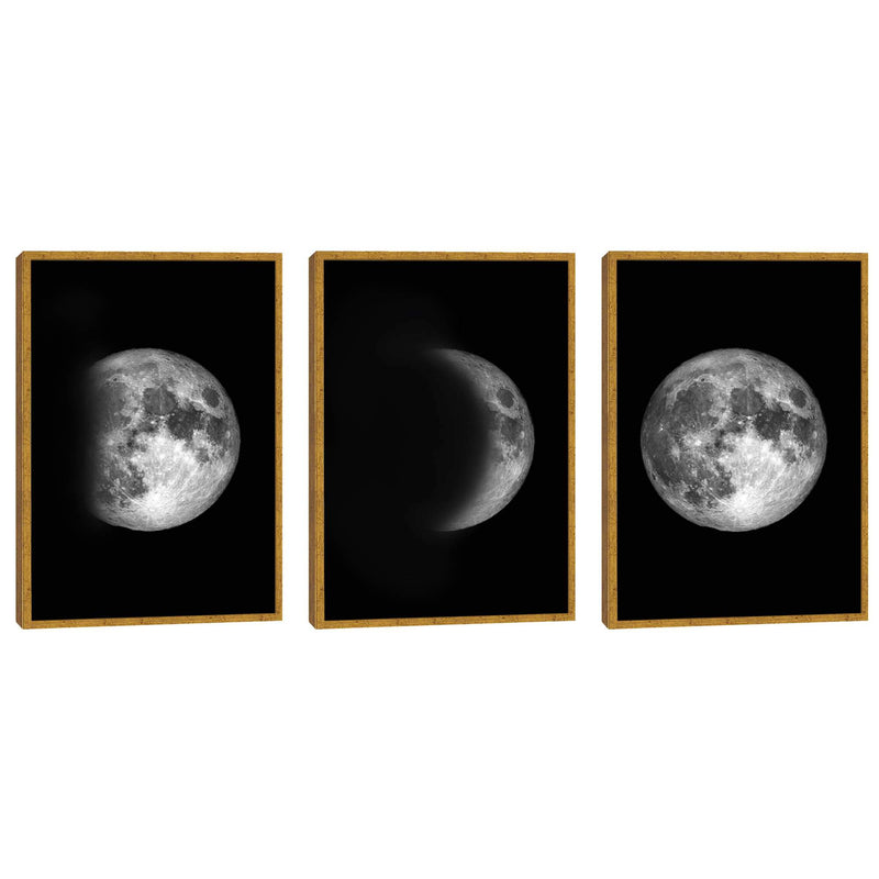 Quadro decorativo 3 Telas Lua preto e branco
