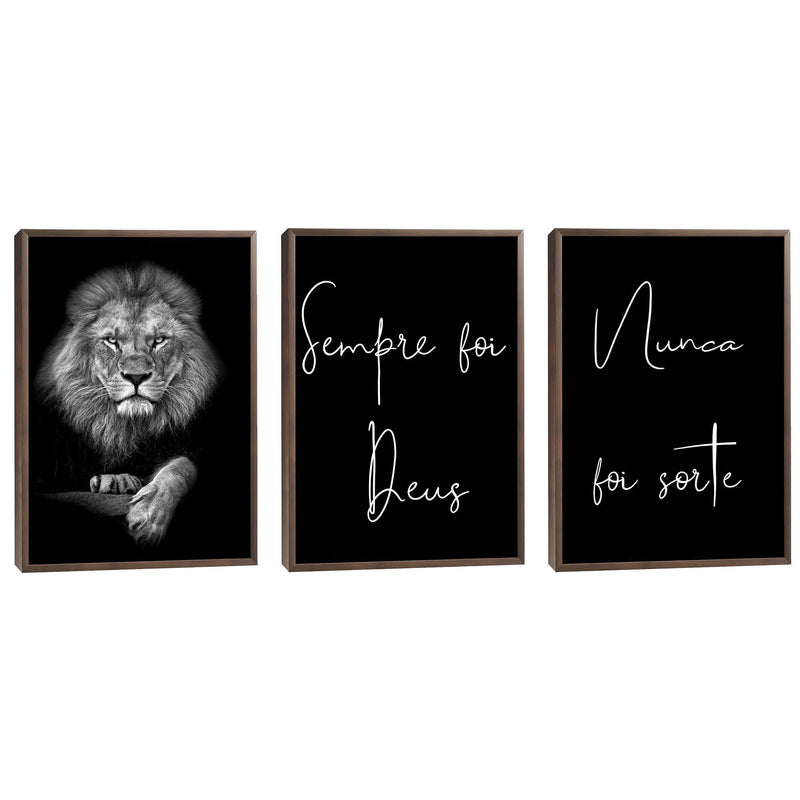 Quadro decorativo 3 Telas Leão, Sempre foi Deus