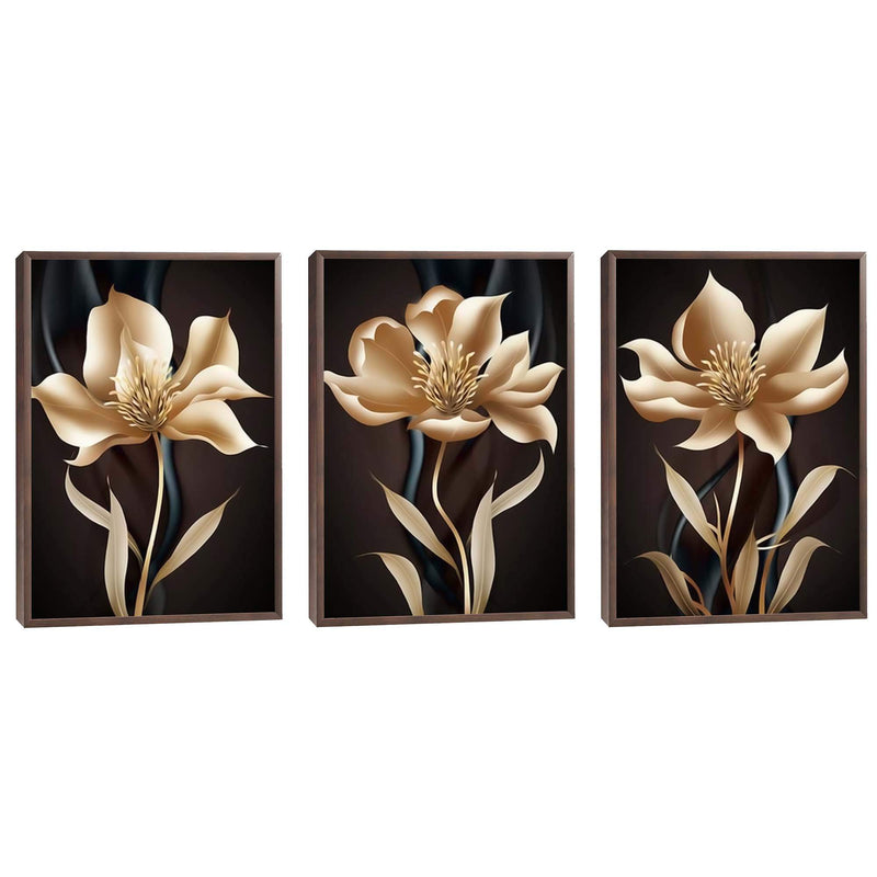 Quadro decorativo 3 Telas Flores Golden