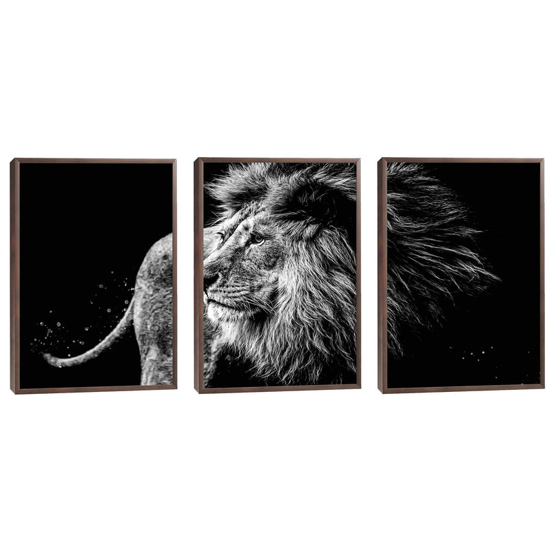 Quadro decorativo 3 Telas Leão Black