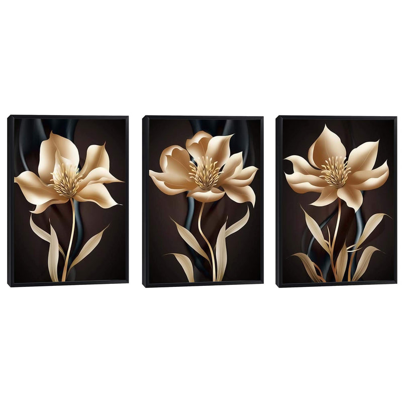 Quadro decorativo 3 Telas Flores Golden