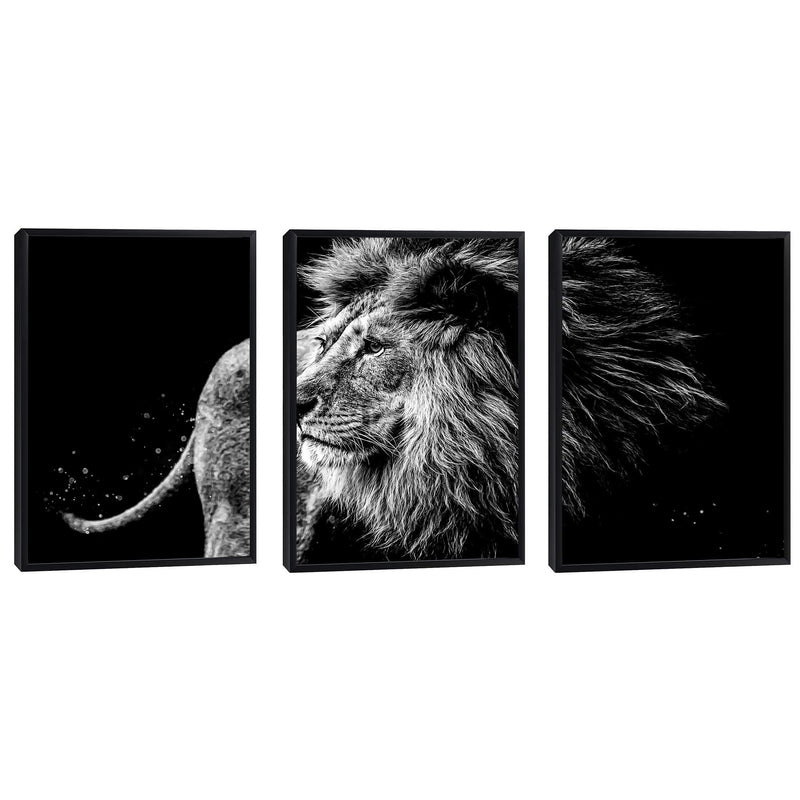 Quadro decorativo 3 Telas Leão Black