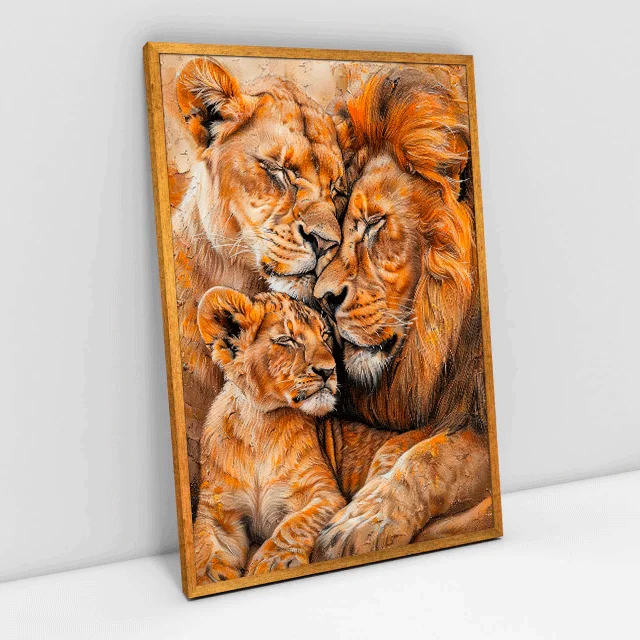 Quadro Decorativo Familia de  Leão Pintura