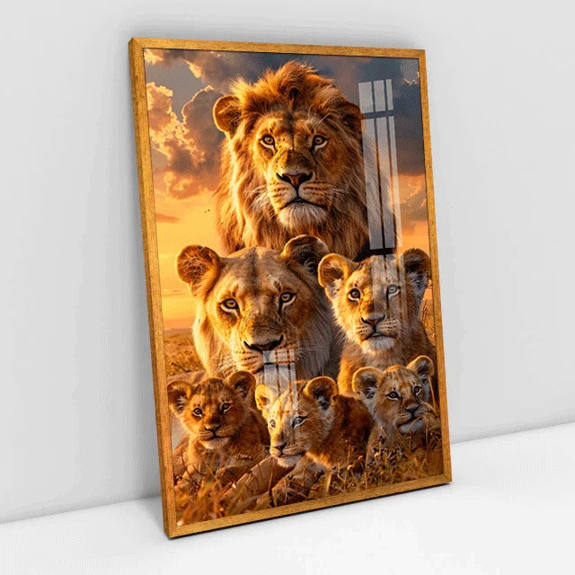 Quadro Decorativo Família De Leão 4 Filhotes Na Savana