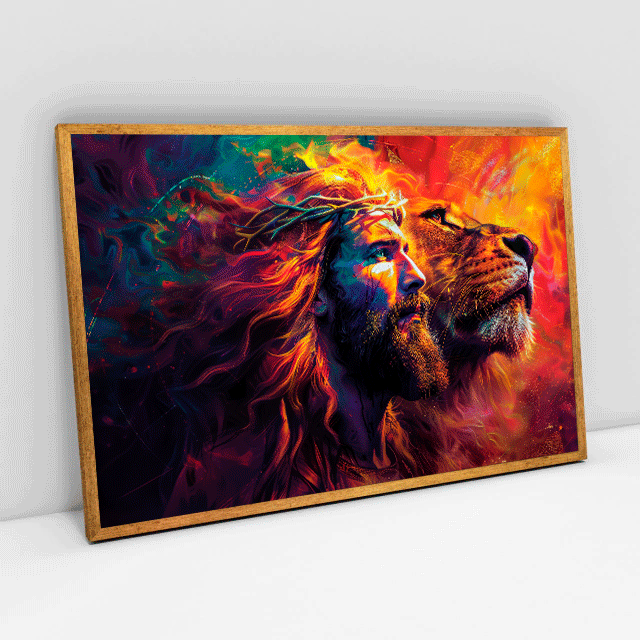 Quadro Decorativo Cristo e Leão Colorido