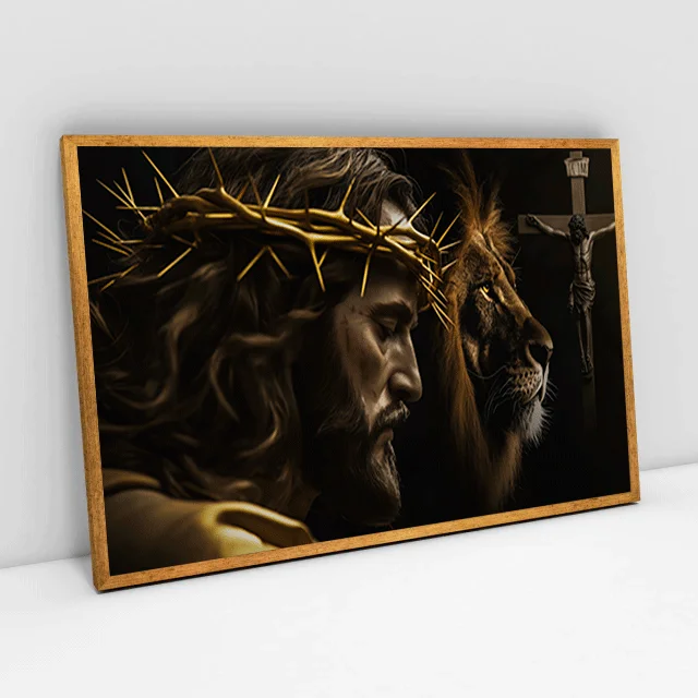 Quadro Decorativo Cristo e Leão