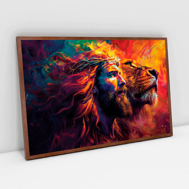 Quadro Decorativo Cristo e Leão Colorido