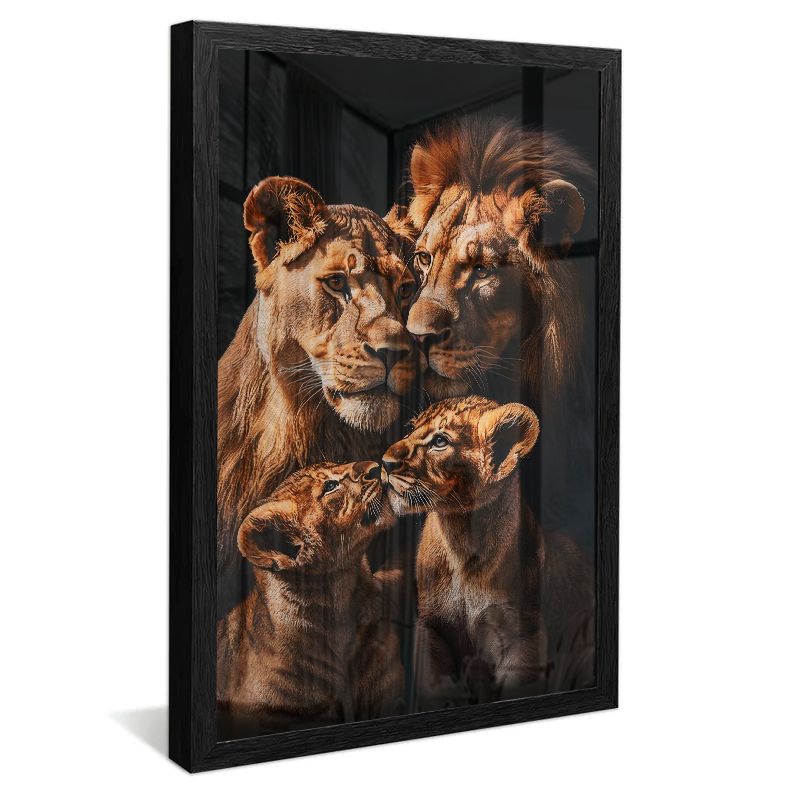 Quadro Decorativo Familia de Leões Dois Filhotes