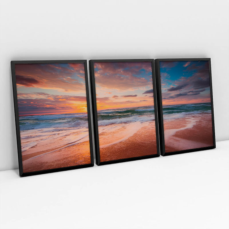 Quadro decorativo 3 Telas Praia Calmaria Beira Mar