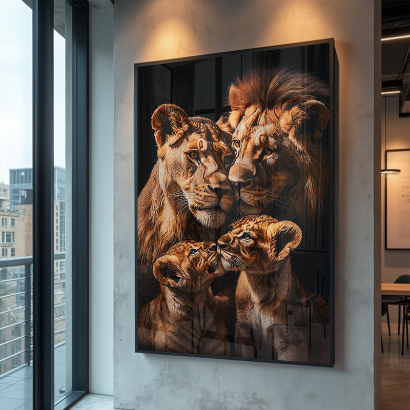 Quadro Decorativo Familia de Leões Dois Filhotes