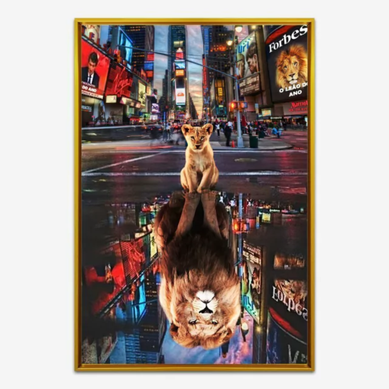 Quadro Decorativo Leão Imponente Reflexo