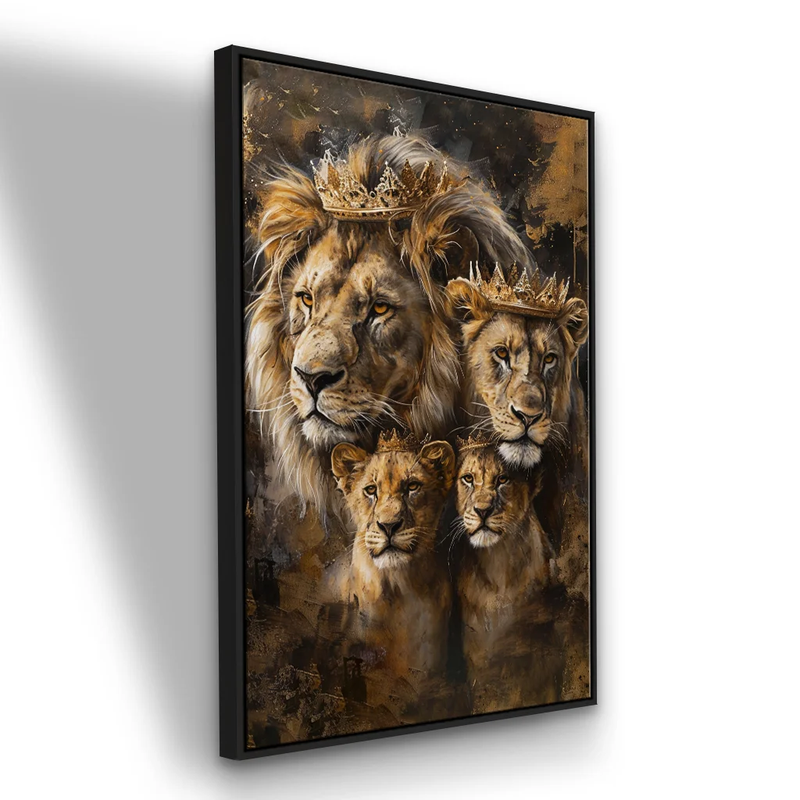 Quadro Decorativo Familia de Leões Coroados